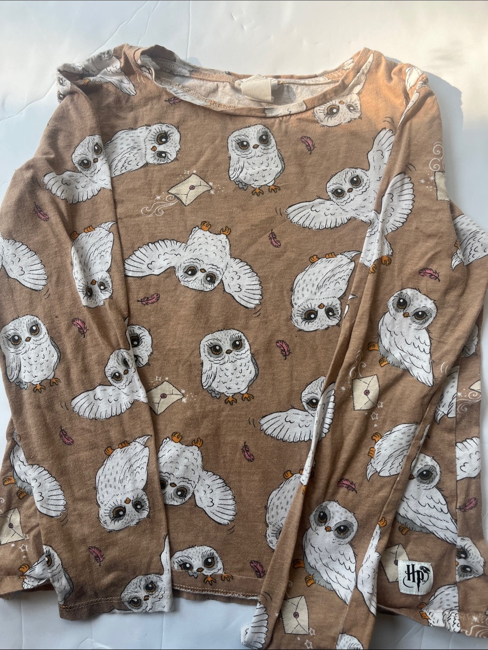 Harry Potter & H&M  size 8-10 Brown Owl Print Long Sleeve Tee